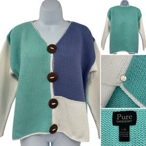 Pure Colorblock Patchwork Handknitted Cardigan Sweater Sz. L/XL